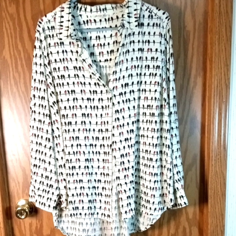 Jane and Delancey White Long Sleeve Button Down Parrots On A Wire